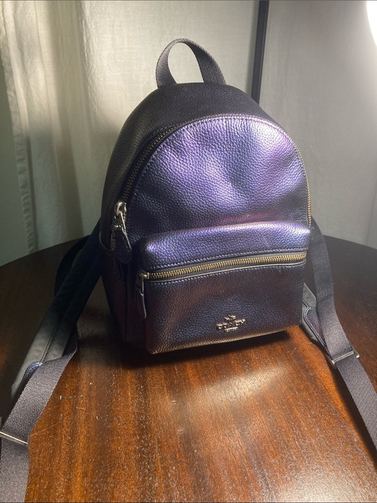 charlie mini coach backpack Coach Coach Charlie Mini Backpack in a holographic, metallic finish